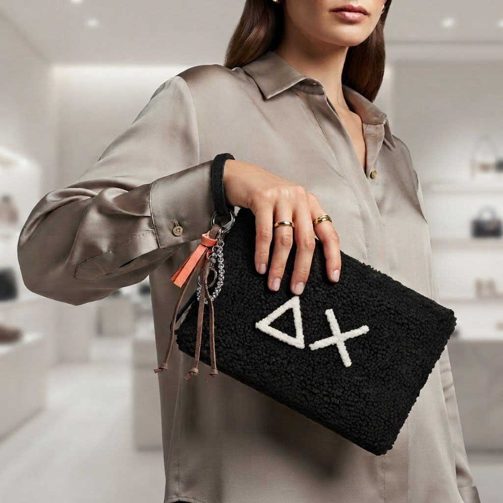 SUN68 Pochette in Teddy Nero