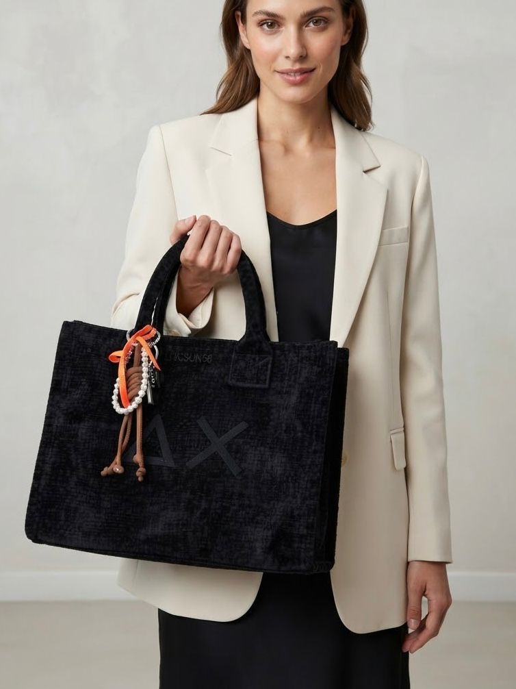 SUN68 Bag media in velluto nero